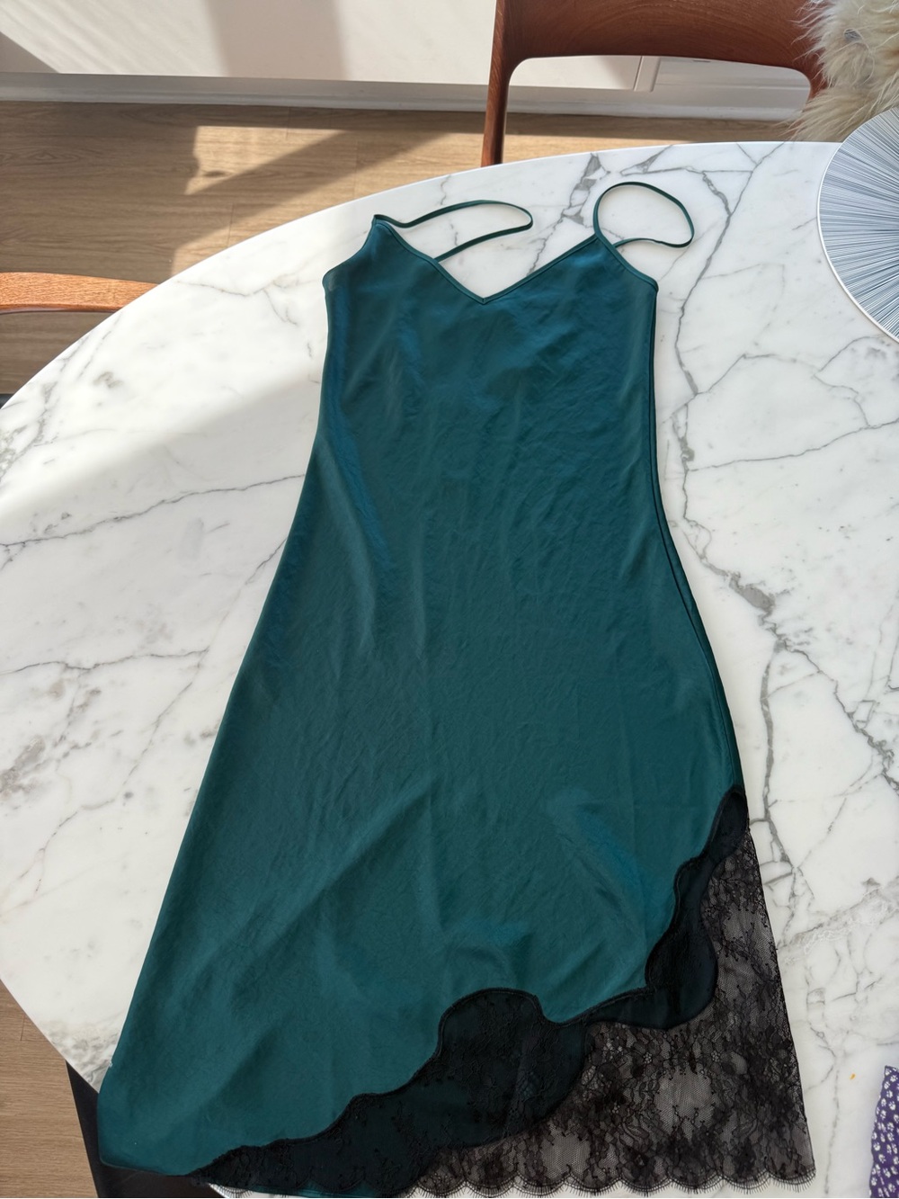Aritzia Wilfred Midi Green Silk and Black Lace Dress NWT